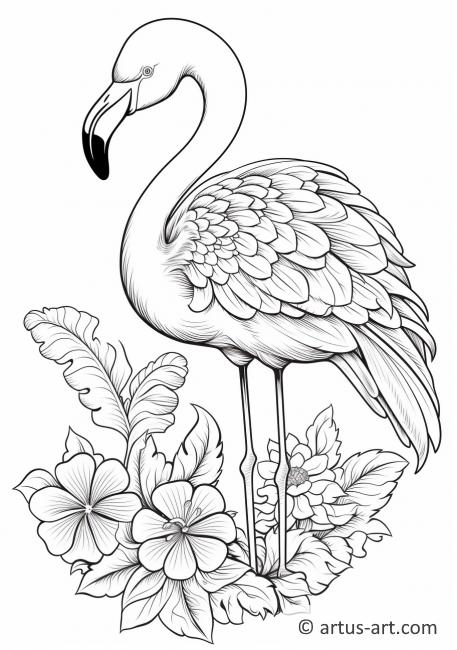 Flamingo with Flowers Coloring Page